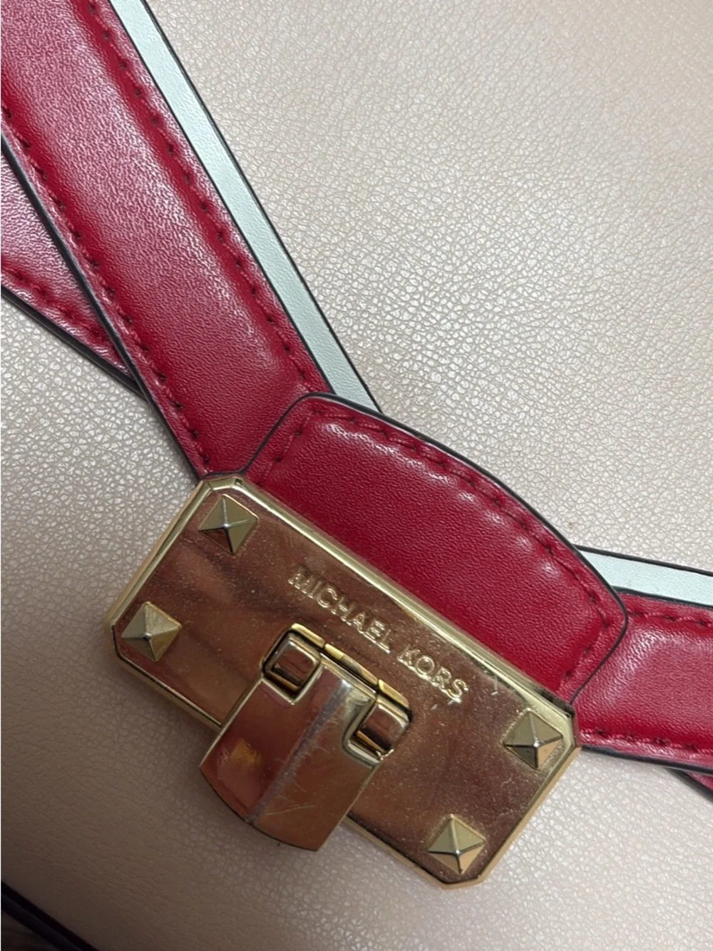 Michael Kors Red Leather Crossbody with Gold Chain